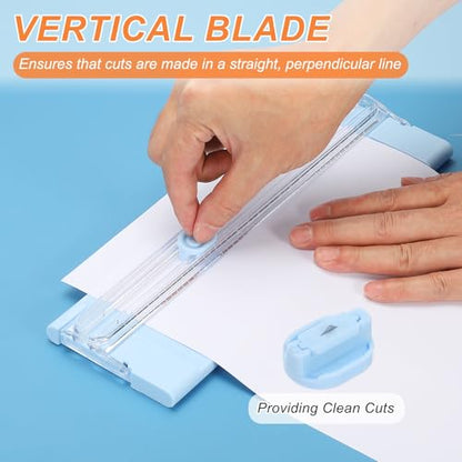 Generic Paper Cutter Trimmer, A4 Straight Small Portable Paper Slide Paper Slicer with Safe-Guard for Craft Cardstock Label Card, Scrapbook Photo, Blue, with 1 Blade