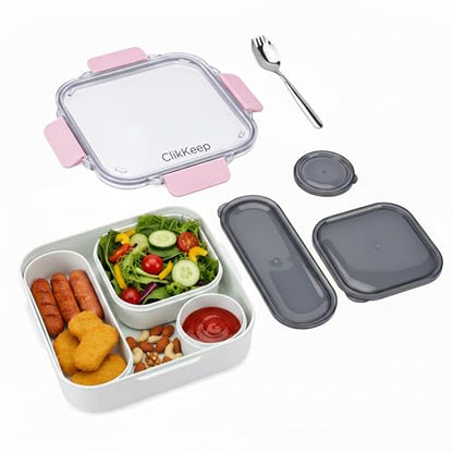 Adult Lunch Bento Box, Compartment Salad Food Containers for Lunch, Lunchbox Containers for Adults with Utensils, Sauce Jar, Microwave Dishwasher Safe, Pink - color: Pink