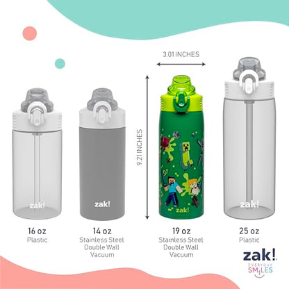 Zak Designs Minecraft Steve Sage 19oz Leak-Proof Straw Kids Water Bottle | BPA Free, Insulated Stainless Steel, Cupholder Friendly, Dishwasher Safe, Lid Lock, Handle, For School, Home, Travel - color: Minecraft (Steve, Alex, Mobs)