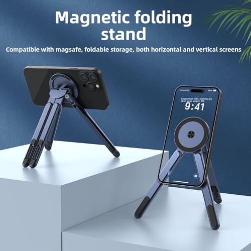 Portable Laptop Stand for Desk, Foldable Adjustable Computer Riser with Magnetic Phone Holder, Aluminum Laptop Stand Tablet Stand Mobile Phone Holder (Navy Blue) - color: Navy blue