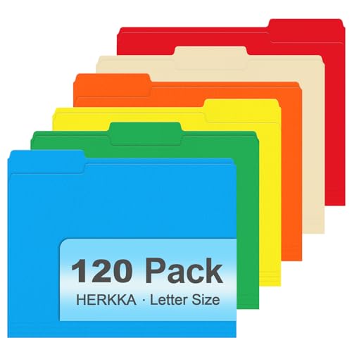 File Folder, HERKKA 120 Pack 1/3 Cut Tab File Folders, Colored File Folders Designed for Office and Classroom Use, Letter Size, Assorted 6 Colors - color: Assorted 6 Colors C
