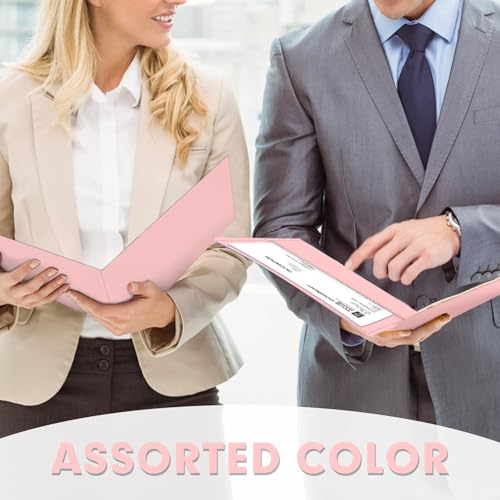 Two Pocket Folders, PANDRI 50 Pack 2 Pocket Folders, Letter Size Paper File Folder for School Office Home Business, Pink - color: Pink