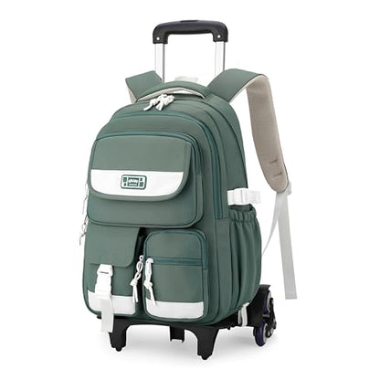 Rolling Backpack for Girls, Roller Backpack with Wheels for Boys, Kids Trolley School Bags Wheeled Bookbag on 6 Wheels, Green - color: 6 Wheels-green