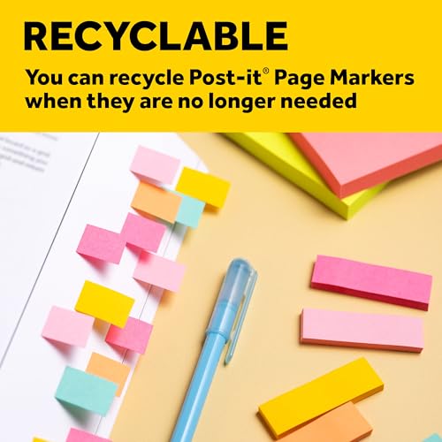 3M 6714AU Post-It Page Markers, Assorted Brights, 50 Strips/Pad, 4 Pads/Pack (1 Pack) - style: 1 Pack