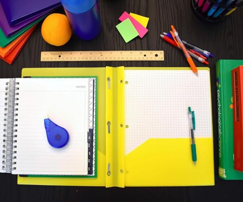 Smead Poly Two-Pocket Folder, Three-Hole Punch Prong Fasteners, Letter Size, Yellow, 6 per Pack - color: Yellow