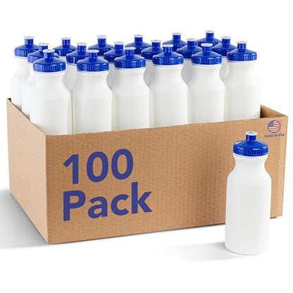 ZETY Bulk Water Bottles 100 Pack - 20 Ounce Reusable bottles Bulk - BPA-Free Easy Open Spin off Cap - Top-Rack - Dishwasher Safe - Sports Bottles (Plastic) - style: Plastic
