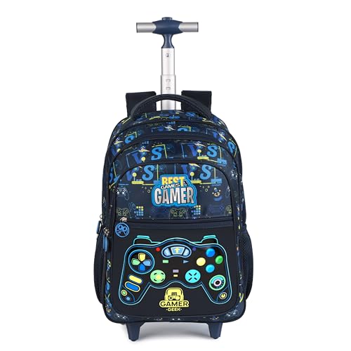 Kids Rolling Backpack for Boys, Cartoon Wheeled Backpack Set with Lunch Bag & Pencil Case Backpack with Wheels (Game) - color: Game