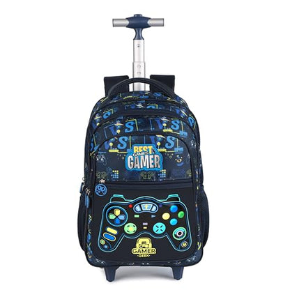 Kids Rolling Backpack for Boys, Cartoon Wheeled Backpack Set with Lunch Bag & Pencil Case Backpack with Wheels (Game) - color: Game