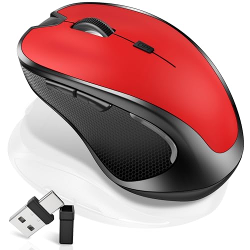 Mouse for MacBook Wireless Bluetooth Mouse Laptop MacBook Air Mac Pro Rechargeable Silent PC iPad Optical Mouse with Jiggler Dual Mode Switch Bluetooth 5.2/3.0 and 2.4GHz USB Type-C Receiver Red - color: 3.Bluetooth Wireless Mouse (Red)