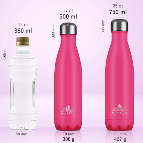 Mont-Clair Stainless Steel Water Bottle, Vacuum insulated - BPA Free, 12h Hot & 24h Cold Drinks, Metal Water Bottle 17 oz Leakproof, Ideal for Adult, Kids, Running - Berry Pink - color: Berry Pink, style: 17 Ounces