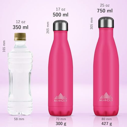 Mont-Clair Stainless Steel Water Bottle, Vacuum insulated - BPA Free, 12h Hot & 24h Cold Drinks, Metal Water Bottle 17 oz Leakproof, Ideal for Adult, Kids, Running - Berry Pink - color: Berry Pink, style: 17 Ounces
