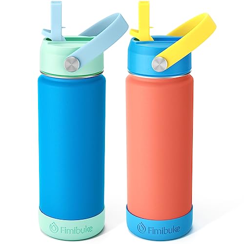 Fimibuke Kids Insulated Water Bottle, 18oz BPA FREE Kids Cups with Straw Double Wall Vacuum Tumbler 18/8 Stainless Steel Leak Proof Toddler Water Bottle for School Boys Girls (2 Pack, Ocean Life) - color: B8. Ocean Life