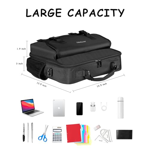 3 Ring Zipper Binder 500-Sheet Zipper Binder Adjustable Shoulder Strap & Handle for 14 Inch Laptop for School and Office (Black)
