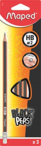 Maped Helix USA Black'Peps Triangular Graphite #2 Pencils, Pack of 3 (851711ZV) - size: 1 Count (Pack of 3)