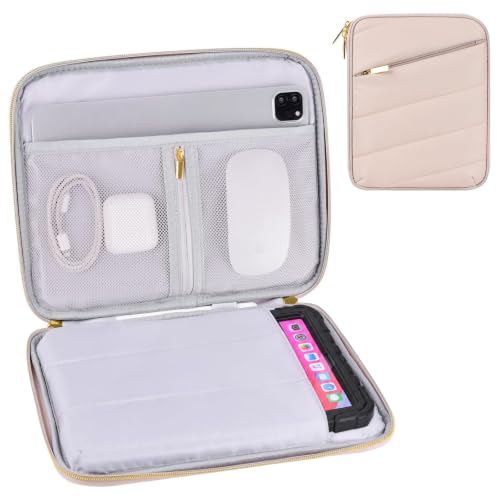 Puffy Tablet Sleeve 9-11", Fits iPad with Hard Case or Keyboard Case On | Water-repellent quilted shell, padded; iPad Air 11" & Galaxy Tab S9/S8 fit; charger & earbuds pockets, commute & travel ready - color: Puffy Khaki, size: 9-11