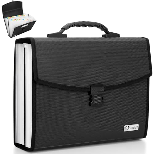Uquelic 26 Pockets Expanding File Folder Organizer - Upgraded Durable Buckle, Accordion Folder Base with Ergonomic Portable Handle/Large A4 Letter Size Document Organizer, Folders with Pockets - color: Transparent