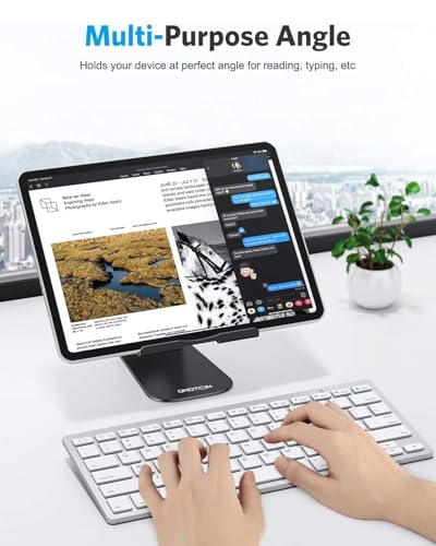 OMOTON T1 Adjustable Tablet Stand for Desk, Aluminum Holder for iPad Black | Solid Metal Build | Charging Cutout | Anti-Slip Silicone Pads | Multi-Angle Adjustable | Fits 3.5-12.9" | Holds Thick Cases - color: Black