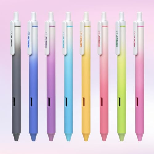 WRITECH Fine Point Gel Pens: 8ct Multi Colored 0.7mm Medium Point Retractable Assorted Color Ink Pen Smooth Writing for Journaling Coloring Gradient Barrel No Bleed & Smudge & Smear - color: 8 Pcs Muliticolor Ink