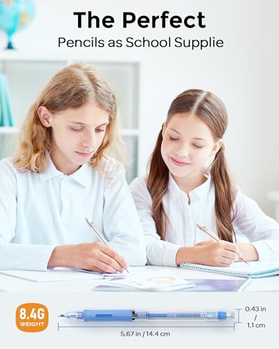Nicpro 23PCS Pastel Mechanical Pencil 0.5 & 0.7 mm with Case for School, with 12 tubes HB Lead Refills, 3 Erasers, 9 Eraser Refills For Student Writing, Drawing, Sketching, Blue & Pink & White Colors