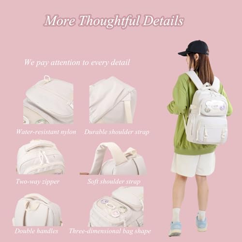 Mfikaryi Rolling Backpacks for Girls Plain School Backpack Cute Girls Backpack with Wheels - color: 5a# White-6 Wheels