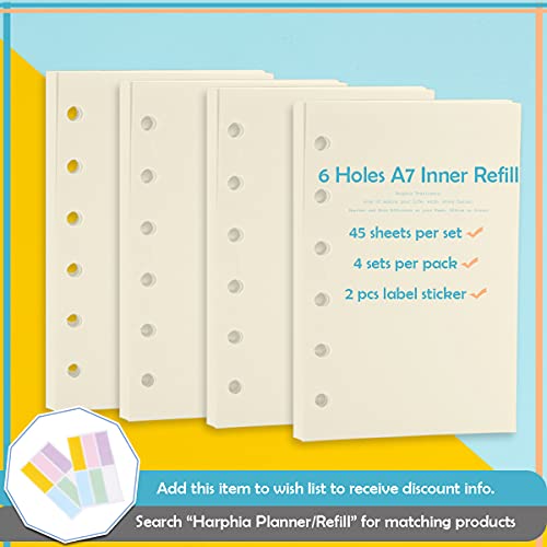 A7 Planner Refill,4 Pcs per Set, 360pages, Plain Blank Paper, with Label Stickers Gift,Mini Binder Refills,6 hole/100gsm Thick Paper/4.84 x 3.23'', Harphia - color: Plain