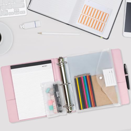 3 Ring Binder with Clipboard,2 Inch Binders with Notepad&5 Dividers with Pockets, Labels,PU Clipboards for School Office(Pink,Letter Size) - color: Pink, size: Letter Size -2 Inch
