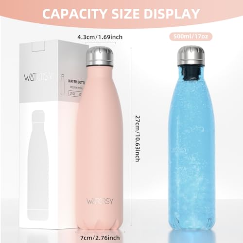 WATERSY Stainless Steel water bottles,17oz/500ml Insulated Water Bottles,Pink metal water bottle Keeps Drink Cold and Hot,BPA Free kids water bottles for School,Gym,Travel,Sports - color: Nectarine