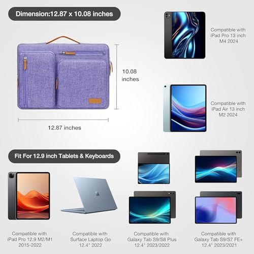 MOSISO 12.9 inch Tablet Sleeve Case for iPad Pro 13 M4 & iPad Air 13 M3 M2, iPad Pro 12.9 M2 M1 6/5th with Magic Keyboard&Smart Keyboard Folio, Side Open Carrying Bag with 4 Zipper Pockets, Purple - color: Purple, size: 12.9 inch