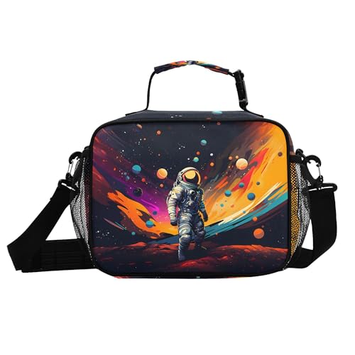 MNSRUU Student Lunch Bag Astronaut Starry Sky Insulated DinnerTotes Picnic Bag Lunch Box with Adjustable Shoulder Strap for Teen Kids Adults - color: Astronaut A 0189