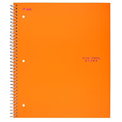 Five Star Spiral Notebook, 3 Subject, College Ruled Paper, 150 Sheets, 11" x 8-1/2", Orange (38745) - color: 10 Bright Orange