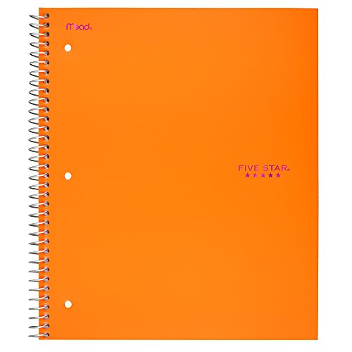 Five Star Spiral Notebook, 3 Subject, College Ruled Paper, 150 Sheets, 11" x 8-1/2", Orange (38745) - color: 10 Bright Orange