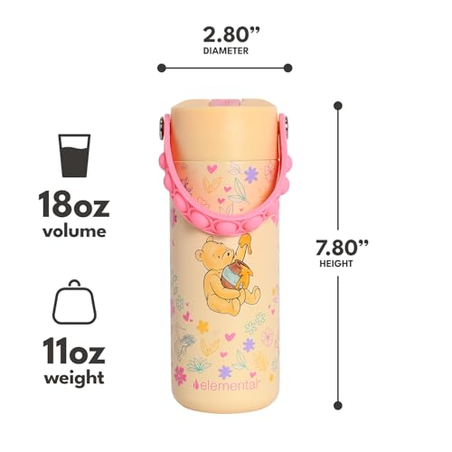 Elemental Insulated Kids Water Bottle, Stainless Steel Water Bottle with Straw Lid & Pop-It Handle, Leak-Proof Water Bottles for School, Boys or Girls, Travelling and Sports, 18oz - Classic Pooh - color: Classic Pooh