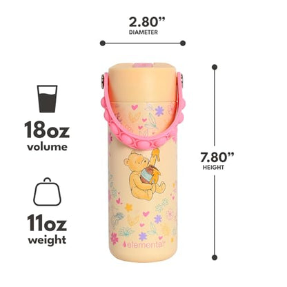 Elemental Insulated Kids Water Bottle, Stainless Steel Water Bottle with Straw Lid & Pop-It Handle, Leak-Proof Water Bottles for School, Boys or Girls, Travelling and Sports, 18oz - Classic Pooh - color: Classic Pooh