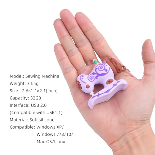 BorlterClamp 32GB USB Flash Drive Cute Cartoon Sewing Machine Model Memory Stick, Gift for Students and Children (Purple) - color: 32GB purple