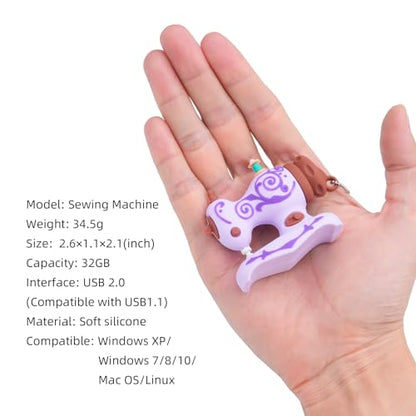 BorlterClamp 32GB USB Flash Drive Cute Cartoon Sewing Machine Model Memory Stick, Gift for Students and Children (Purple) - color: 32GB purple