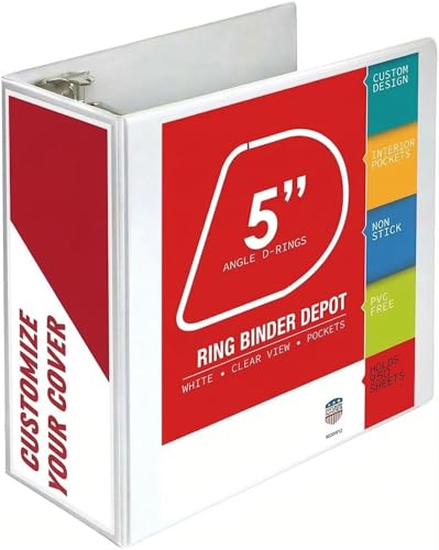 3 Ring Binder, Professional Angle D Ring Binder 5 Inch, Presentation Folder for Standard Pages 8.5 x 11 with Pockets, Crystal Clear View White | Made in USA, Clear View Customizable Cover with Pockets, Fits 8.5 x 11 Paper, Durable Locking Rings - Ring Bin