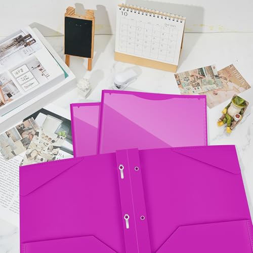 Henoyso 48 Pcs Plastic Folder with Clear Front Pocket and 3 Prongs Heavy Duty Plastic Folders with Card Slot Pocket Folders with Prongs for School Office Home(Neon Purple) - color: Neon Purple