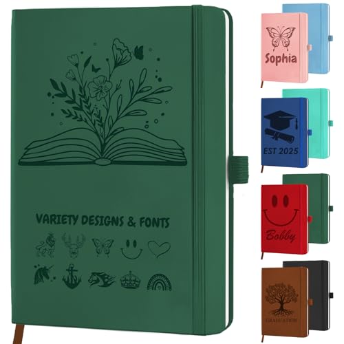 STREADVE Personalized Journal Notebook Custom Journaling Notebook for Women Men Customized College Ruled Notebooks Leather Lined Journals Gift for Work School Business Church - color: Icon-Engraved