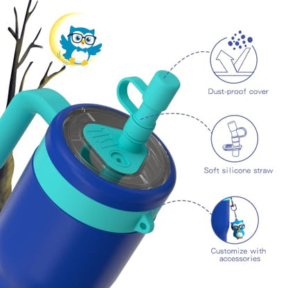 OISIZ 14oz Kids Tumbler with Straw Lid & Handle,Kids Cup with Animal Accessory for School,Kids Water Bottles with Dust-proof Cover,Leakproof Water Bottles,316 Stainless Steel,Keep Cold 24 Hours-blue - color: Midnight Blue