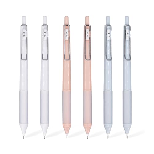 6pcs Gel Pen set, Black Ink Pens 0.18mm /0.28mm / 0.38mm Ultra Fine point Smooth Writing Pens with Silicone Grip, Retractable Cute Pens for Journaling NoteTaking sketching drawing stationery