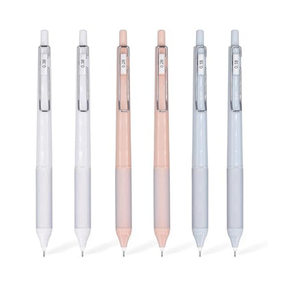 6pcs Gel Pen set, Black Ink Pens 0.18mm /0.28mm / 0.38mm Ultra Fine point Smooth Writing Pens with Silicone Grip, Retractable Cute Pens for Journaling NoteTaking sketching drawing stationery