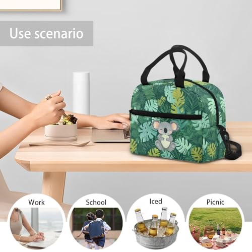 Koala Cute Lunch Box for Girls 4-6 Green Leaf One Piece Lunch Box for Boys 6-8 Preschool Meal Bag Kids 8-10 Kindergarten Toddler Elementary School Adjustable Shoulder Strap Heat Resistant - color: Green Leaf Koala