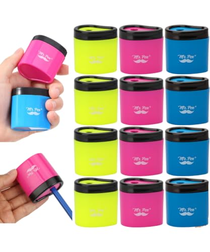 Mr. Pen- Manual Pencil Sharpeners, 12 Pack, Colorful | Portable Handheld Pencil Sharpeners with Snap-On Lid for Kids, School, Office, Home, Adults, Students, Class - size: 12 Pack