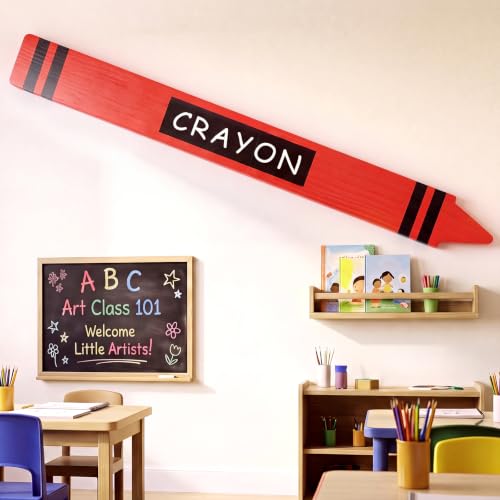 Nuanchu 31.5 Inch Giant Crayon Art Classroom Decor, Wooden Wall Art Party Back to School Decorations Jumbo Crayon Props, First Day of School Playroom Preschool Kindergarten Decor(Red) - color: Red