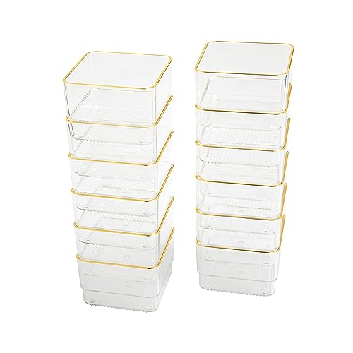 Martha Stewart Kerry Plastic Stackable Office Desk Drawer Organizers, 3" x 3", 12 Pack, with Gold Trim - size: 3" x 3"