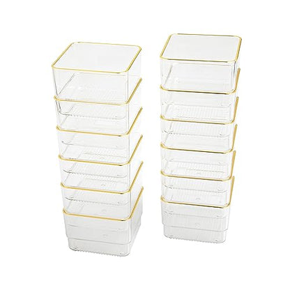Martha Stewart Kerry Plastic Stackable Office Desk Drawer Organizers, 3" x 3", 12 Pack, with Gold Trim - size: 3" x 3"