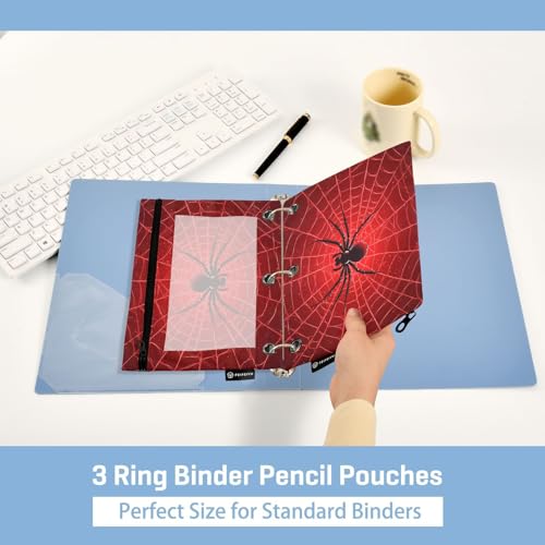 Pencil Pouch 3 Ring Halloween Spider Web Red Zipper Pencil Pouches Case Binder Cosmetic Bag 2 Pack for Office School College Supplies - color: Halloween Spider Web Red