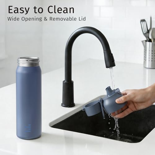 24oz Insulated Water Bottle, 316L Stainless Steel Double Wall Vacuum Bottle, Keeps Drinks Cold or Warm, Leakproof One-Handed Flip Lid for Gym, Office, Travel & Daily Use (1 Pack) - color: Blue