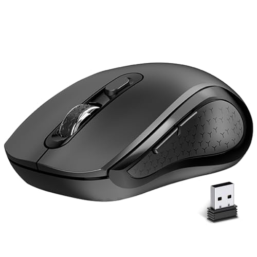 Wireless Mouse Ergonomic, Side Buttons Mouse, 2400 DPI, Silent and Anti Slip Roller Cordless Mice, 2.4Ghz with USB Receiver, 6 Buttons, Suitable for Laptop PC Chromebook and Windows 11/10/7 - Black - color: AT268-Black