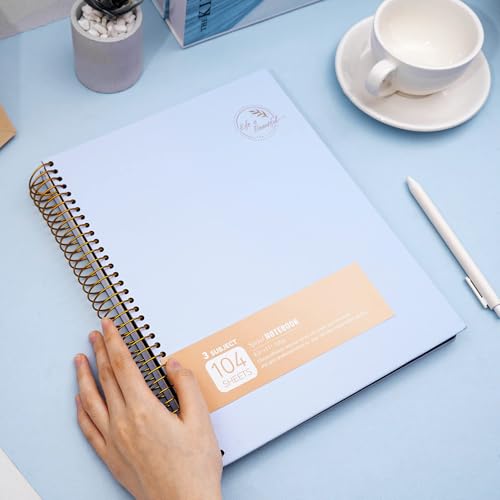 FLYING EAGLE 3 Subject Spiral Notebook Large Spiral Notebook 8.5 X 11, Blue Journal for Women Men, 100 GSM Thick Paper 104 Sheets, Hardcover Notebook for Work, School, Writing, Note Taking Blue - color: 1.blue